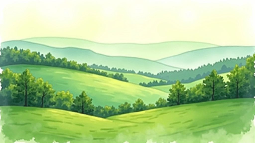 Watercolour landscape painting showing atmospheric depth with varied green tones from foreground to distant hills