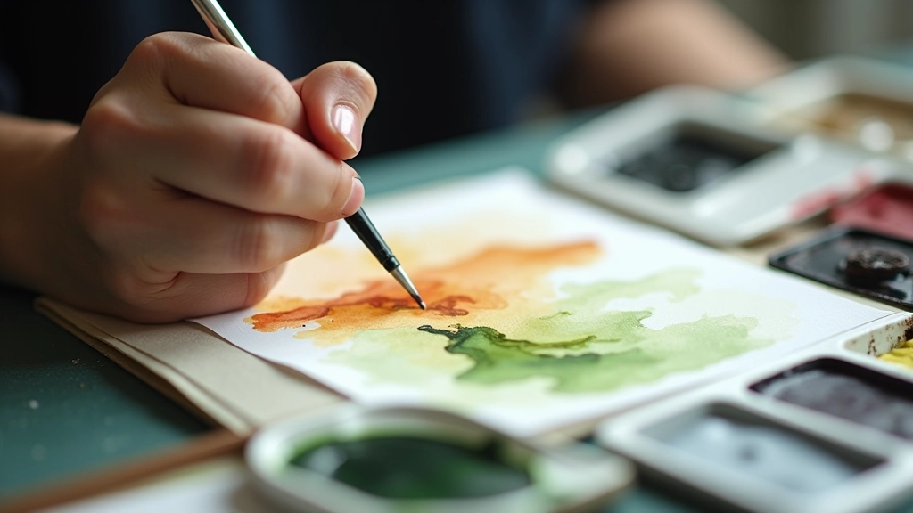 Watercolour palette with mixed greens