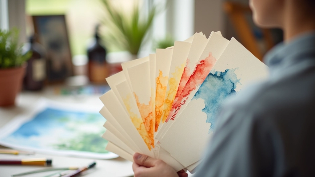 Selection of watercolour papers in different textures and weights stacked together